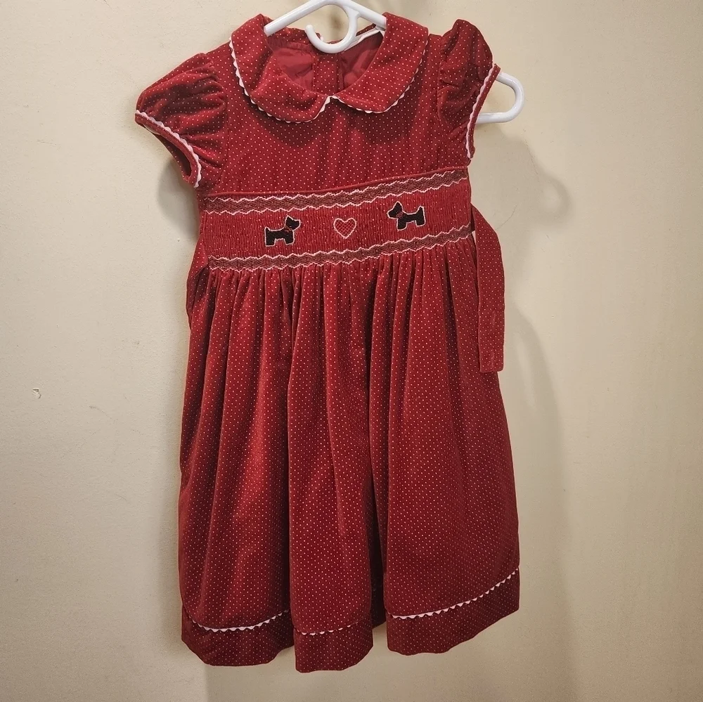 CHARTER CLUB Vintage Rare  Red Venvet Scottie Dog   Girls dress size 6